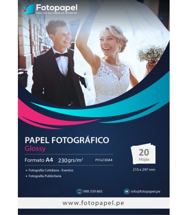 Papel Fotográfico Glossy A4 de 230g - 20, 50 y 100 unid.